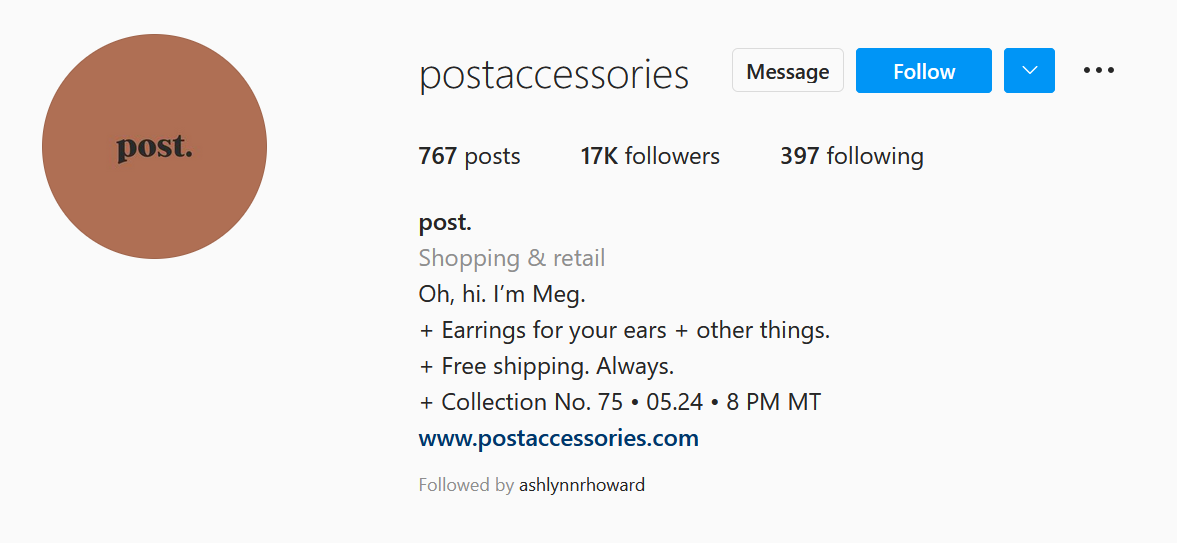 Post Accessories bio screenshot